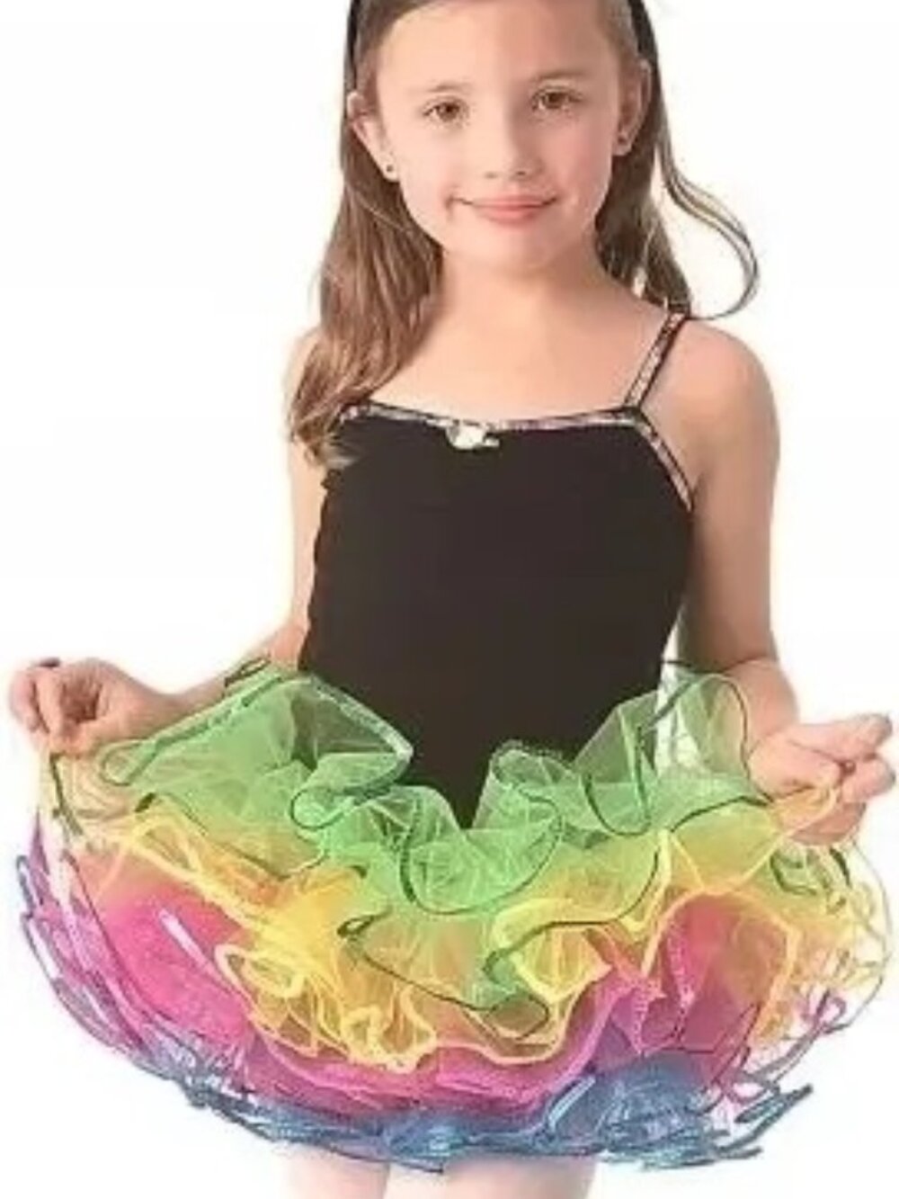 POPATU Rainbow Black Ballet Dance Dress Leotard Tulle Skirt Sequin Trim Size XS